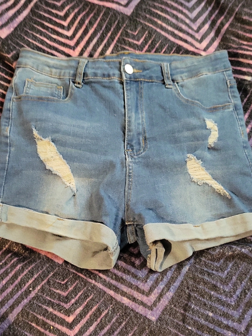 Women's Distressed Rolled-Hem Denim Shorts - Blue